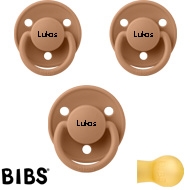 Bibs de LUX Schnuller mit Namen, Rund, Latex, Gr. 2, (Earth), 3'er Pack